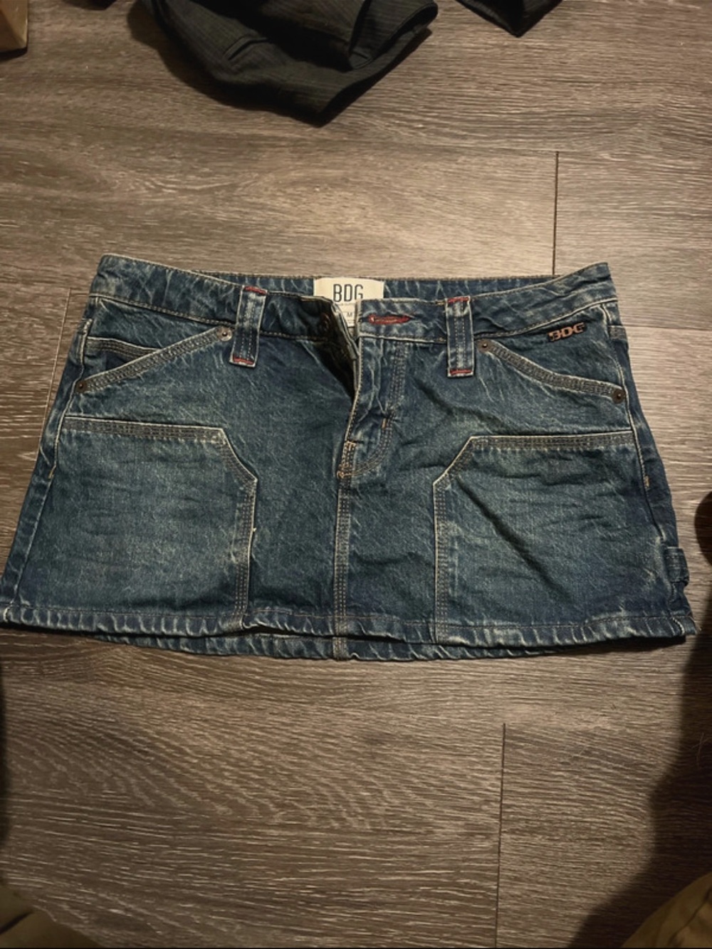 BDG Dark Blue Denim Mini Skirt with Front Patch Pockets